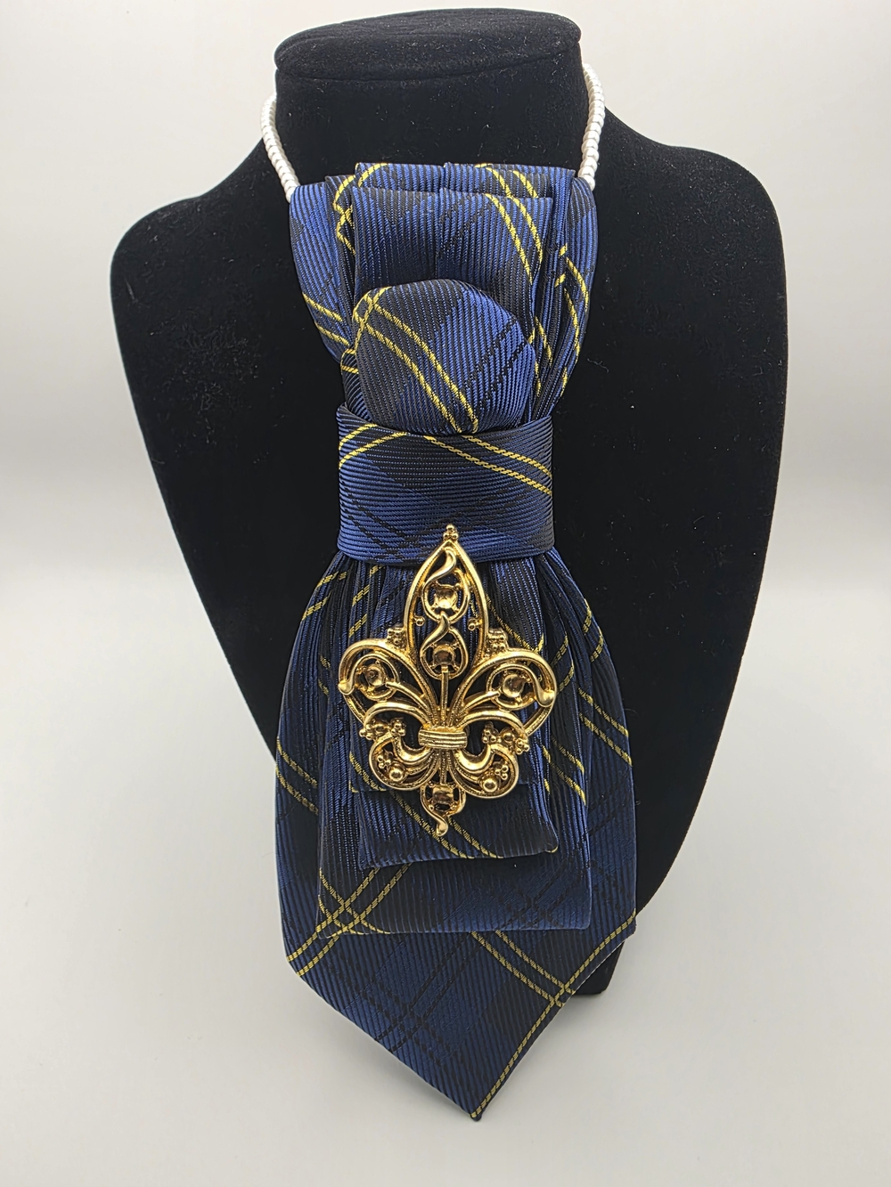 Tie Necklaces | Blue & Gold Print